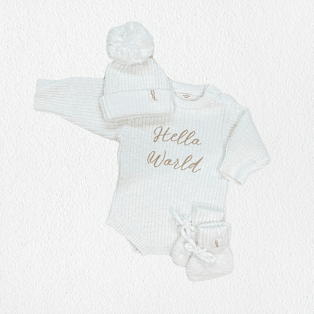'Hello World' Announcement Romper | Textured Cloud: NB