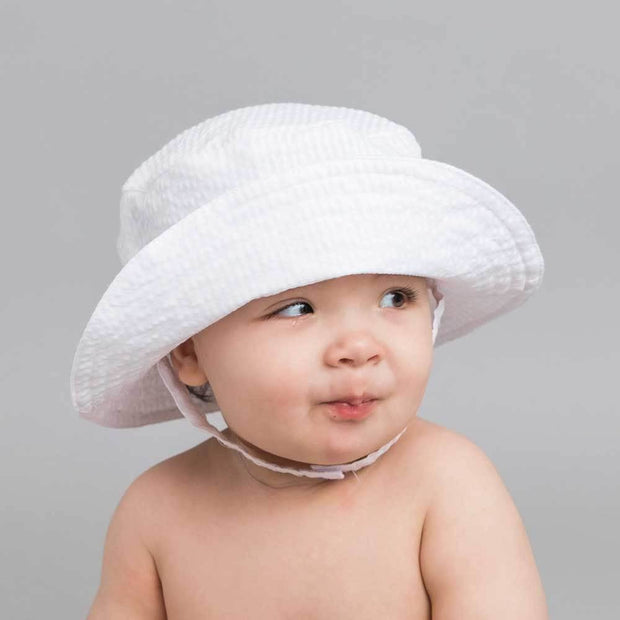White Seersucker Bucket Hat Baby & Toddler: 0-6 Months