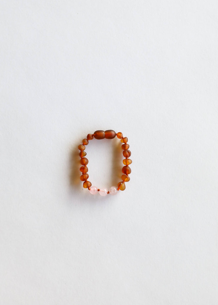 Kids: Raw Cognac Amber + Rose Quartz || Bracelet