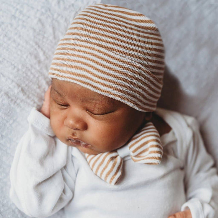 Tan and White Striped Hat and BOW TIE ONESIE SET