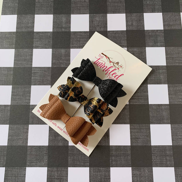 3-Pack Leopard Vegan Leather Bows