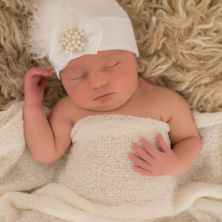 White or Pink Fancy Feather With Pearl And Rhinestone Jewel