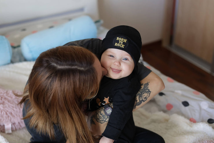 BORN TO ROCK Black Newborn Hospital Hat Baby Boy or Girl