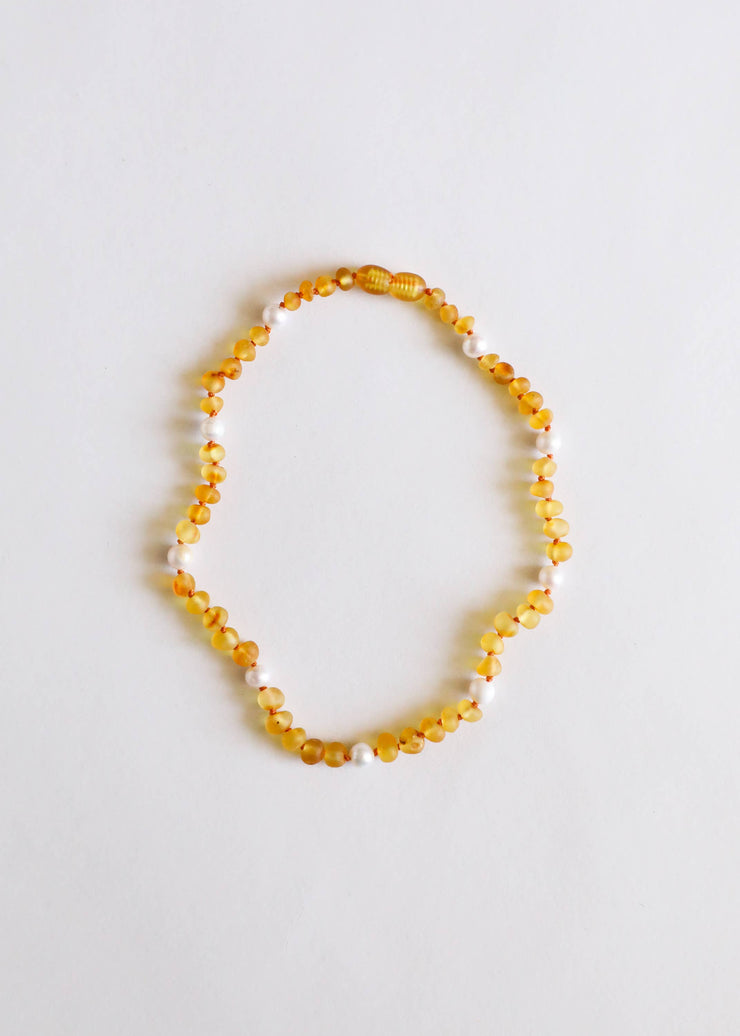 Raw Honey Amber + Pearl || Halo || Necklace