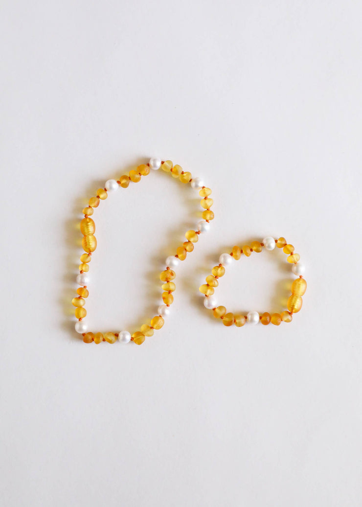 Kids: Raw Honey Amber + Pearl || Halo || Bracelet