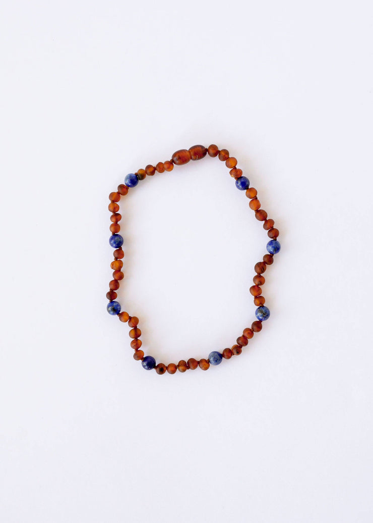 Raw Cognac Amber + Lapis Lazuli || Halo Necklace ||