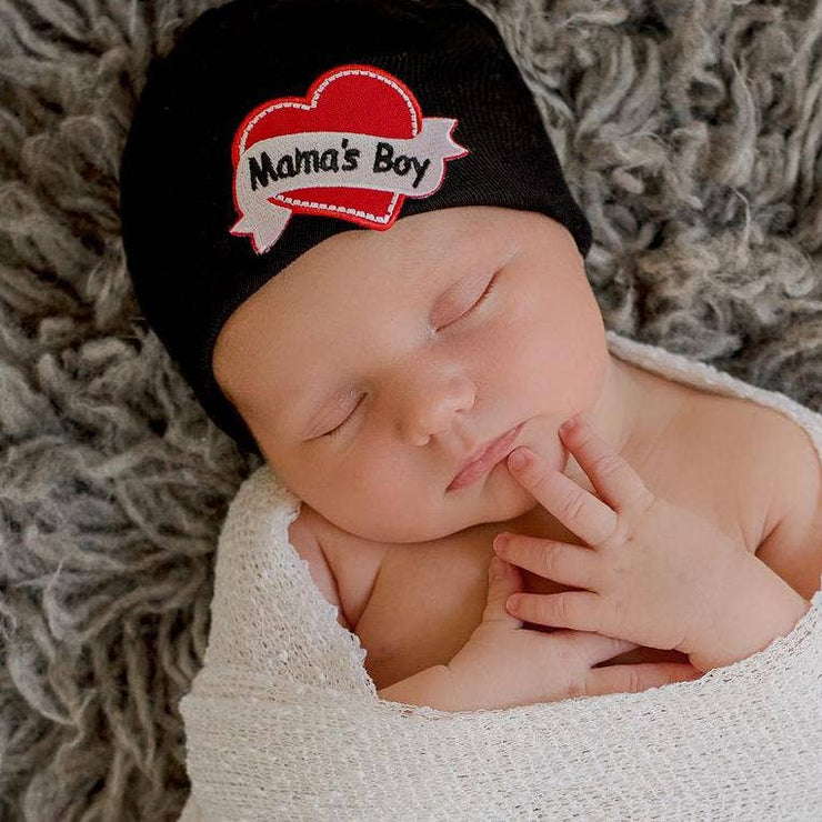Mama's Boy Tattoo Hospital Hat - Black Newborn Hat