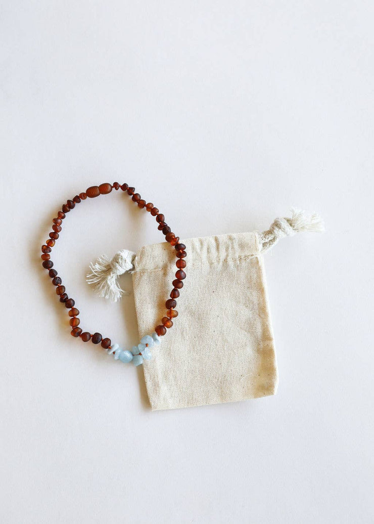 Kids: Raw Cognac Amber + Raw Amazonite || Necklace