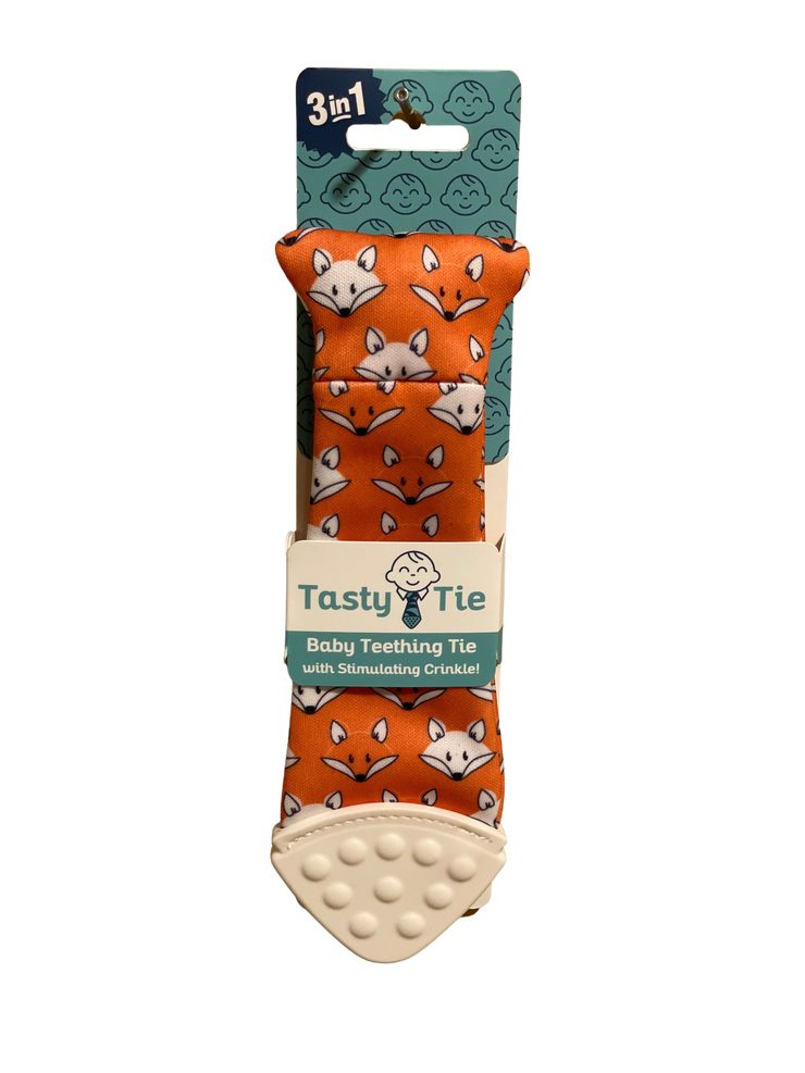 Tasty Tie Teether, Crinkle Toy, Baby Boy Gift (Fox)