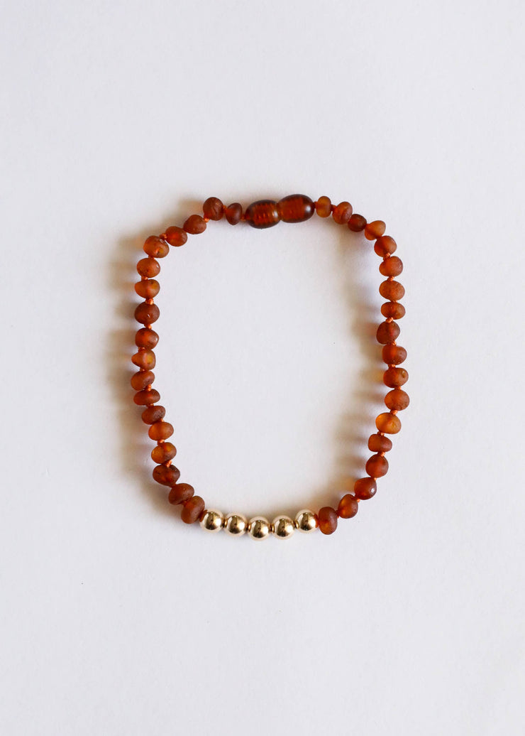 Raw Cognac Amber + 14k Gold || Adult Anklet