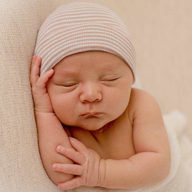 Tan and White Striped Newborn Hospital Hat