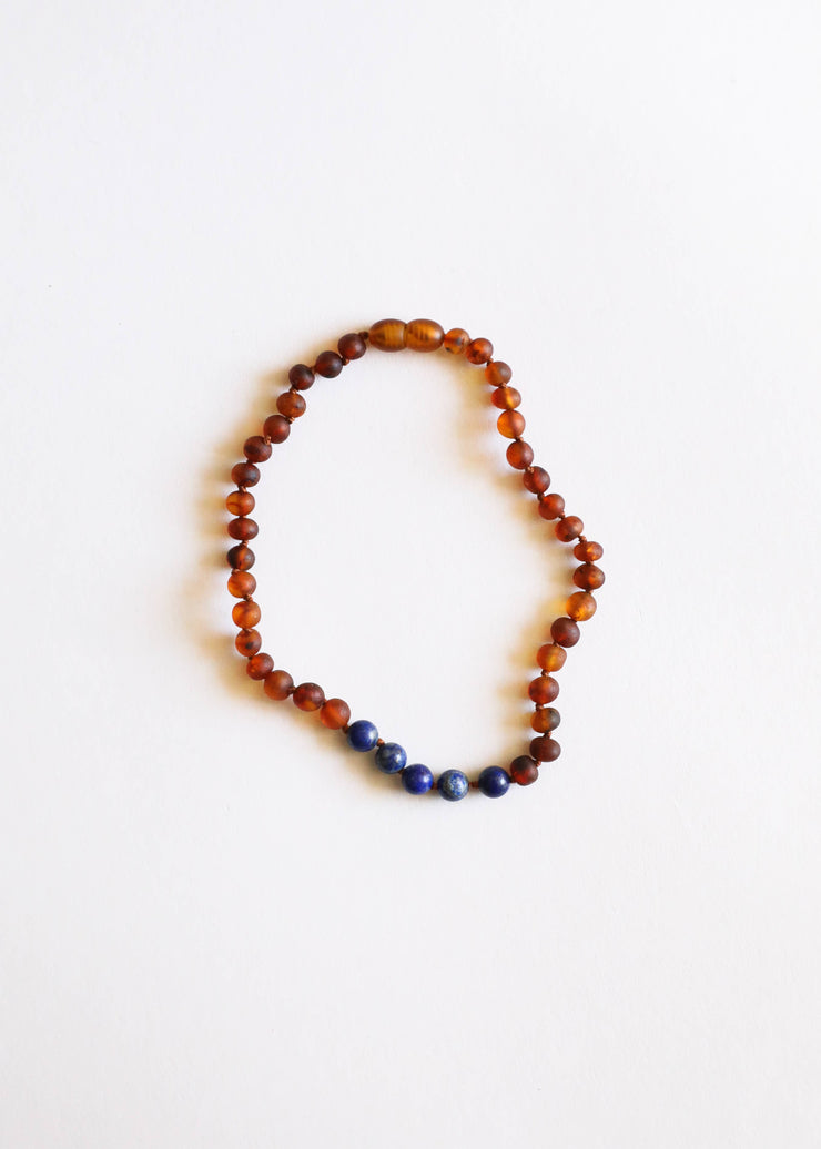 Raw Cognac Amber + Lapis || Necklace