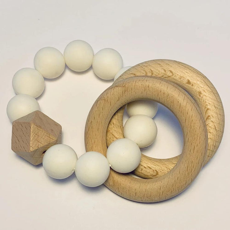 Sugar + Maple Silicone + Beechwood Teether 2-Ring