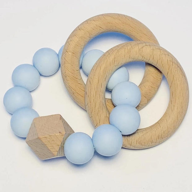 Sugar + Maple Silicone + Beechwood Teether 2-Ring