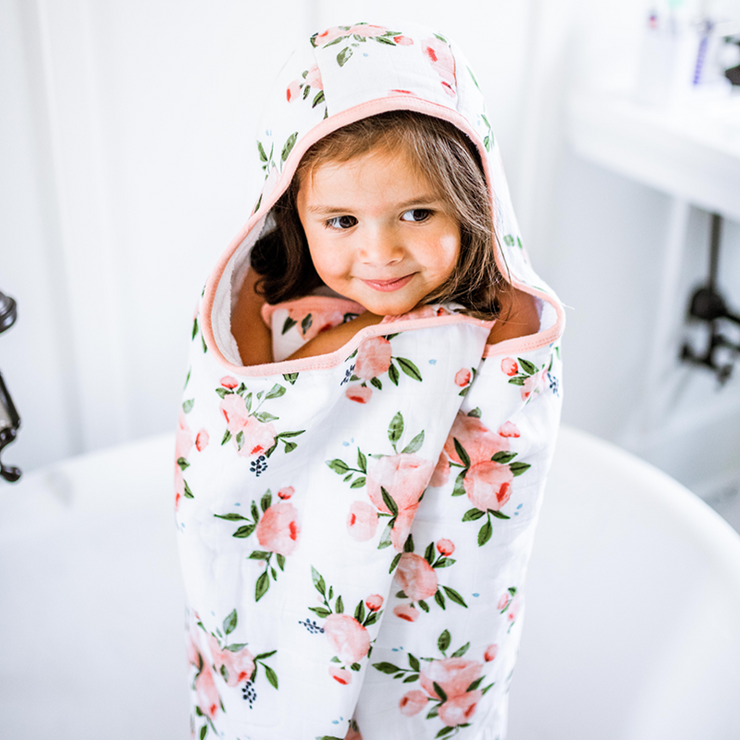 Little Unicorn Big Kid Hooded Towel | Watercolor Roses