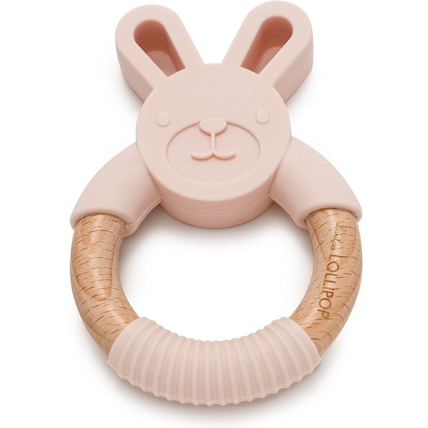 Loulou Lollipop Bunny Silicone and Wood Teether | Blush Pink