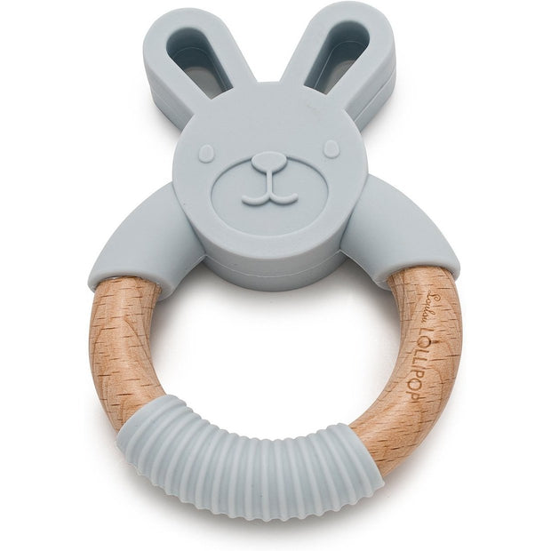 Loulou Lollipop Bunny Silicone and Wood Teether | Light Gray