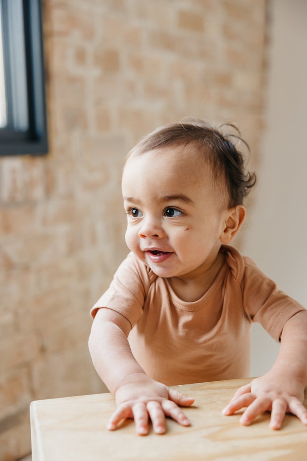 Copper Pearl Short Sleeve Bodysuit | Pecan