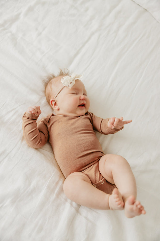 Copper Pearl Long Sleeve Bodysuit | Pecan