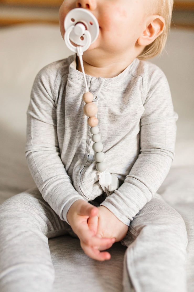 Loulou Lollipop Colour Pop Silicone & Wood Pacifier Clip | Grey