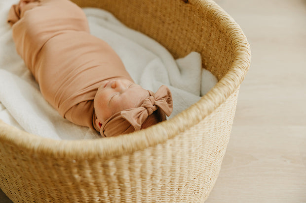 Copper Pearl Knit Headband Bow | Pecan