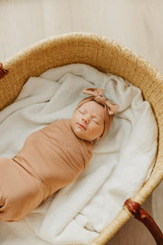 Copper Pearl Knit Headband Bow | Pecan