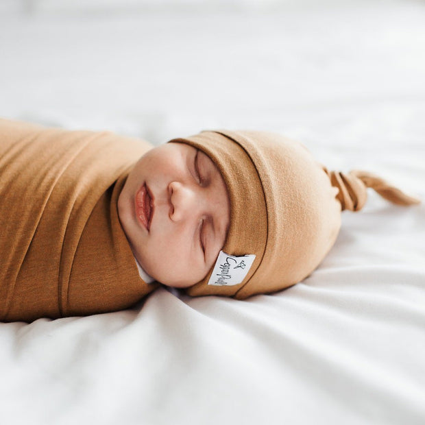 Copper Pearl Top Knot Hat | Camel