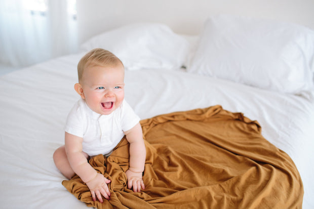 Copper Pearl Knit Swaddle Blanket | Camel