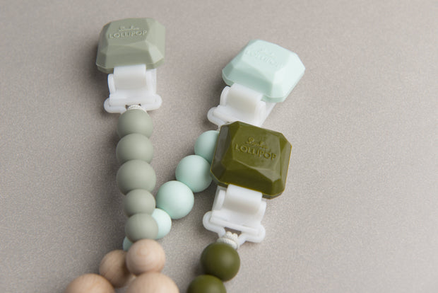 Loulou Lollipop Colour Pop Silicone & Wood Pacifier Clip | Silver Sage