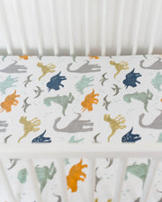 Little Unicorn Cotton Muslin Crib Sheet | Dino Friends