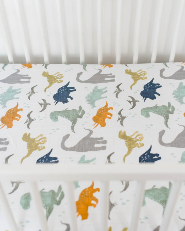 Little Unicorn Cotton Muslin Crib Sheet | Dino Friends