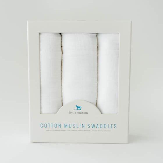 Little Unicorn Cotton Muslin Swaddle Blanket Set | White