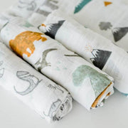 Little Unicorn Cotton Muslin Swaddle Blanket Set | Dino Friends