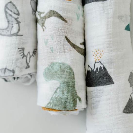 Little Unicorn Cotton Muslin Swaddle Blanket Set | Dino Friends