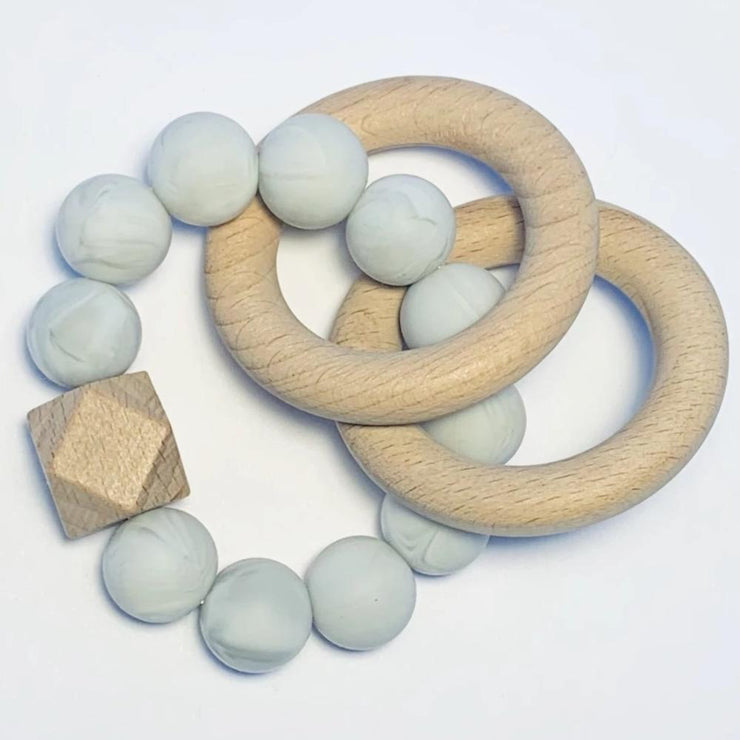 Sugar + Maple Silicone + Beechwood Teether 2-Ring