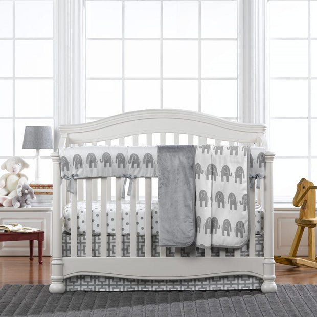 Liz & Roo Gray Elephant Bumperless Crib Bedding 4 pc. Set