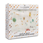 Loulou Lollipop Muslin Quilt Blanket | Farm Animals