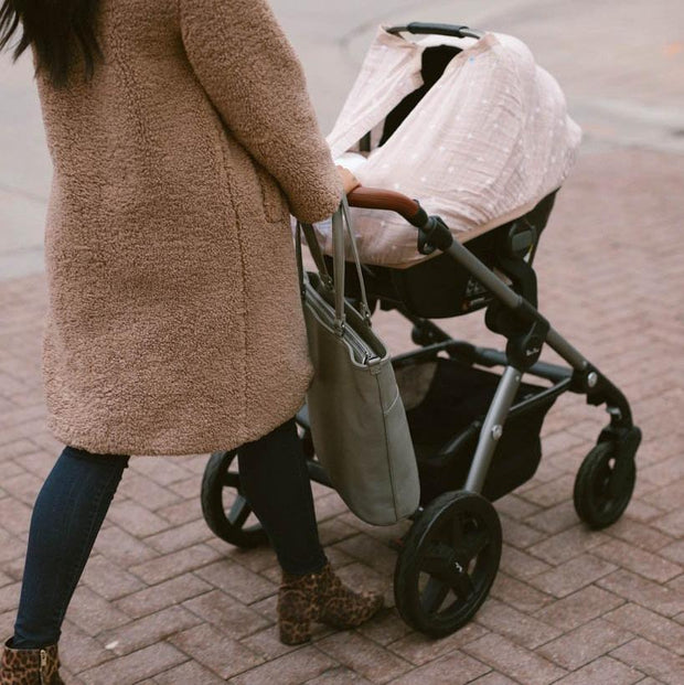 Little Unicorn Cotton Muslin Car Seat Canopy | Taupe Cross