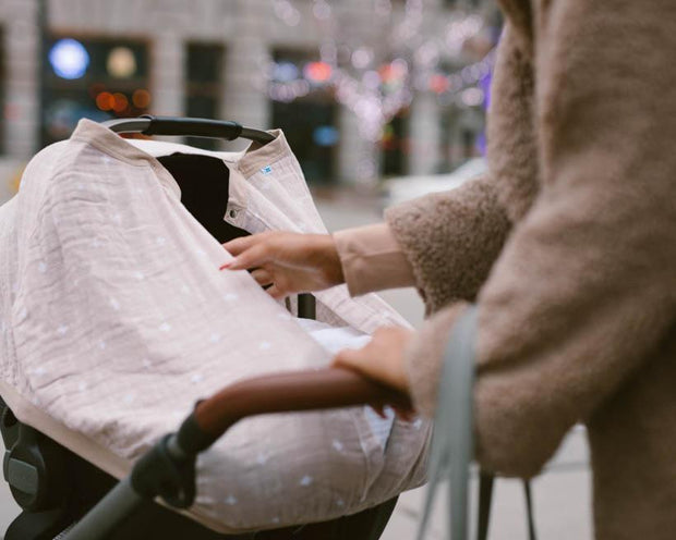 Little Unicorn Cotton Muslin Car Seat Canopy | Taupe Cross