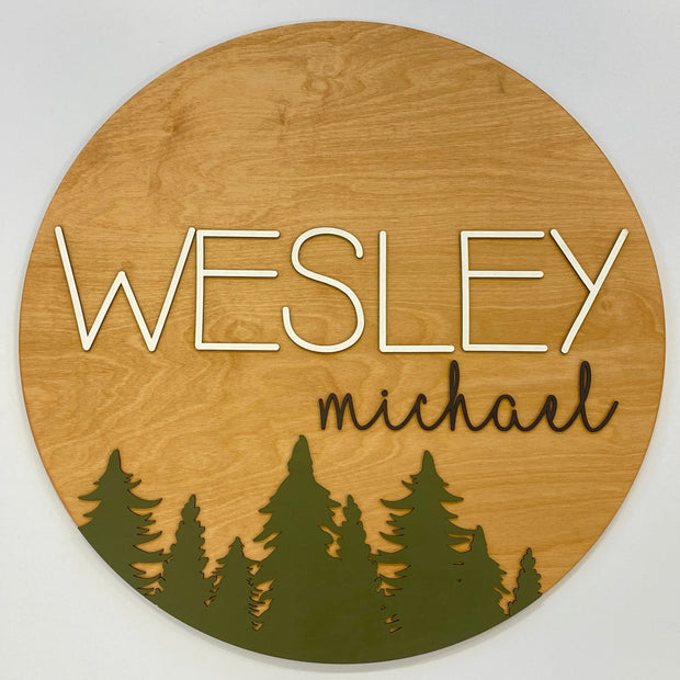 Sugar + Maple Round Personalized Wood Name Sign | Tree Theme