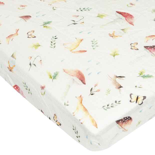 Loulou Lollipop Fitted Crib Sheet | Woodland Gnome