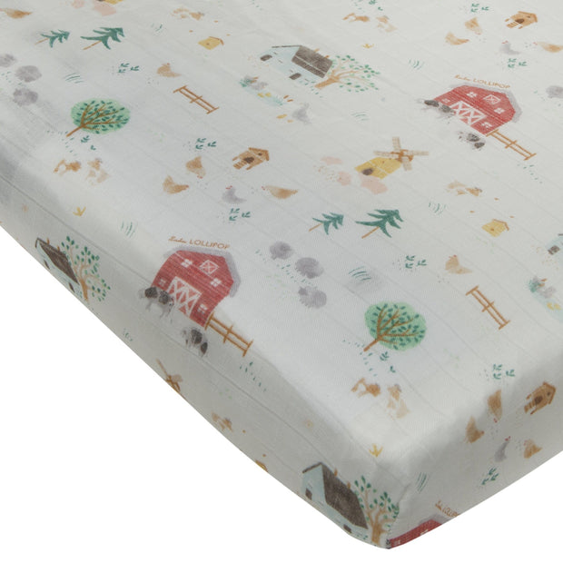 Loulou Lollipop Fitted Crib Sheet | Farm Animals