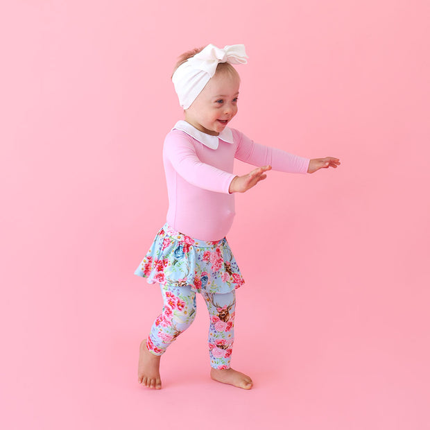 Posh Peanut Long Sleeve Peterpan Collar Bodysuit & Skirted Legging | Fawn