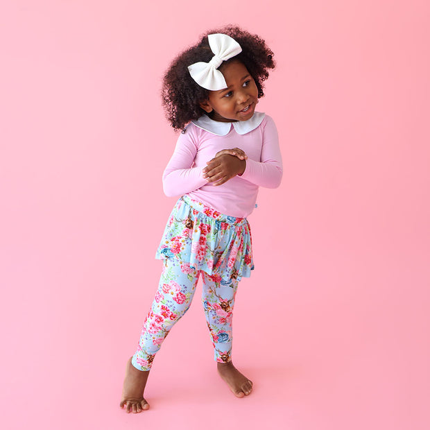 Posh Peanut Long Sleeve Peterpan Collar Bodysuit & Skirted Legging | Fawn