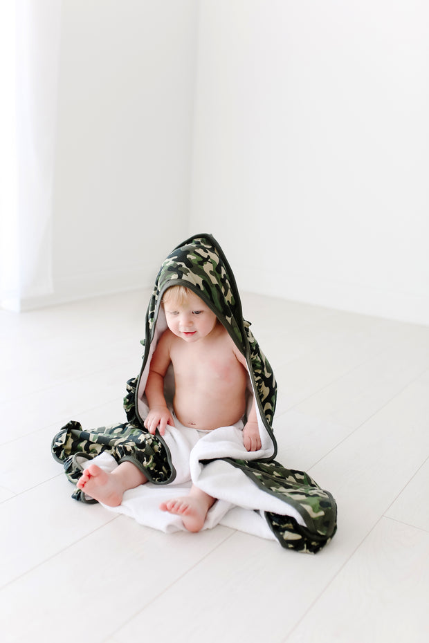 Posh Peanut Ruffled Hooded Towel | Cadet