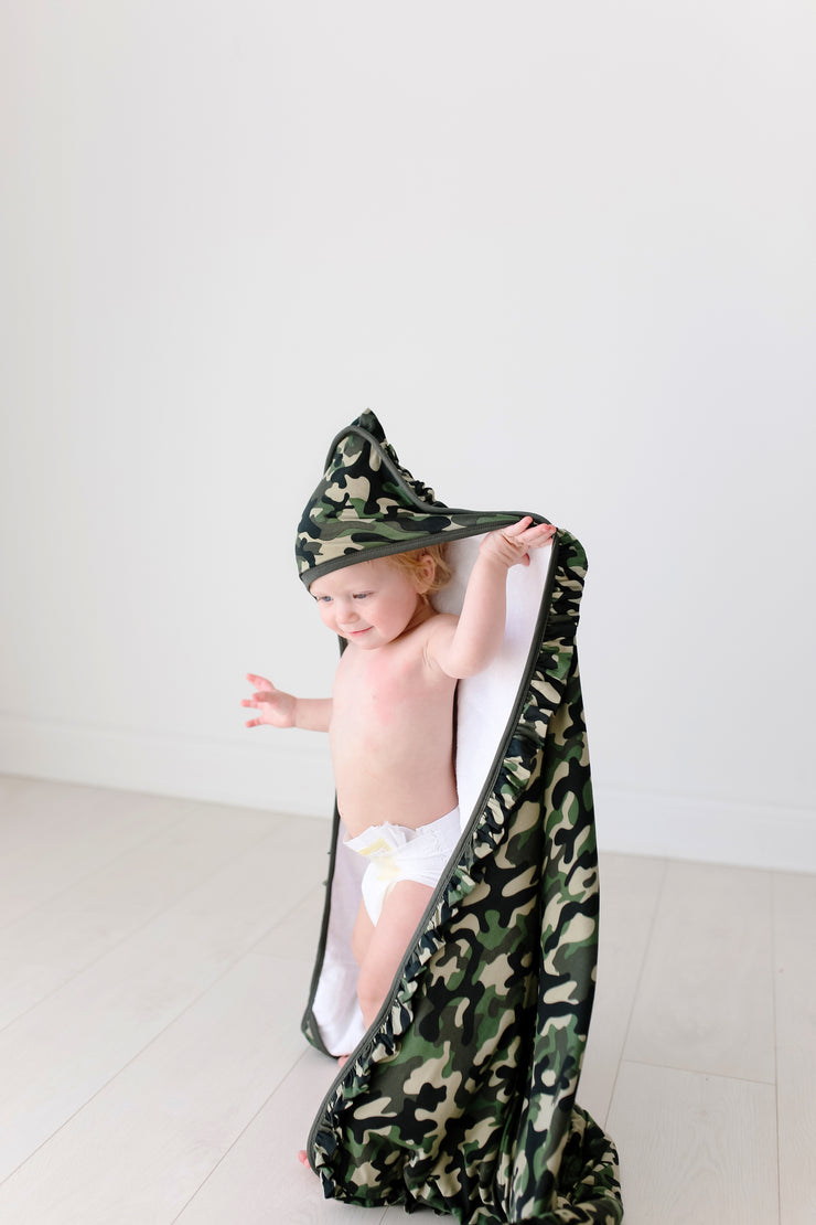 Posh Peanut Ruffled Hooded Towel | Cadet