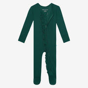 Posh Peanut Footie Ruffled Zippered One Piece | Hunter Green Waffle