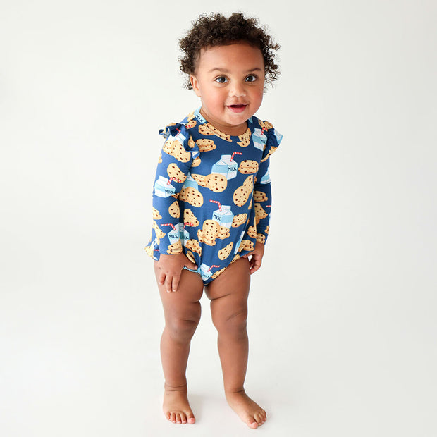 Posh Peanut Long Sleeve Ruffled Bubble Romper | Milk and Cookies