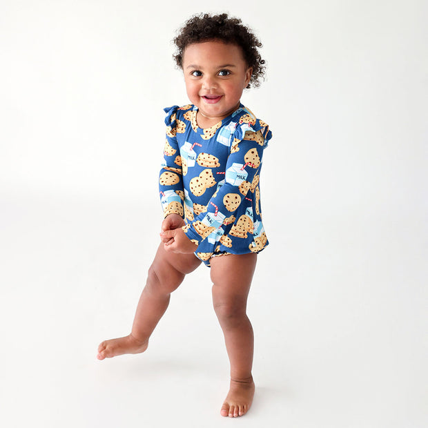 Posh Peanut Long Sleeve Ruffled Bubble Romper | Milk and Cookies