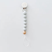 Pacifier + Teether Clip- Silicone with 1 Beechwood Bead - Grey